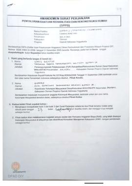 Amandemen Surat Perjanjian Penyaluran Bantuan Rehabilitasi dan Rekonstruksi Rumah (SPPB),  Nama K...
