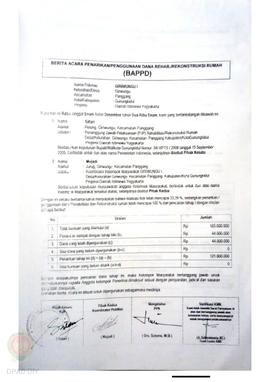 Berita Acara Penarikan/Penggunaan Dana Rehabilitasi/Rekonstruksi Rumah (BAPPD) Rusak Berat, Nama ...