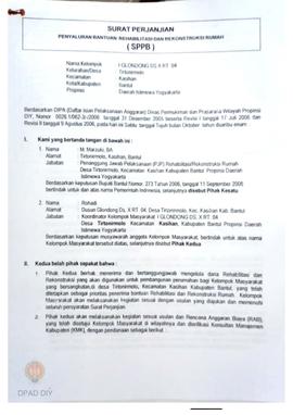 Surat Perjanjian Penyaluran Bantuan Rehabilitasi dan Rekonstruksi Rumah (SPPB), Nama Kelompok I, ...