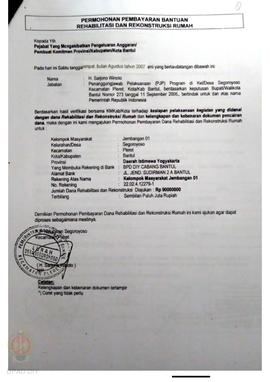 Permohonan Pembayaran Bantuan Rehabilitasi dan Rekonstruksi Rumah, Nama Kelompok Masyarakat Jemba...