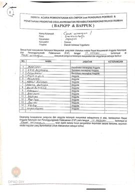 Berita Acara Pembentukan Kelompok dan Pengurus Pokmas dan Penetapan Prioritas Usulan Kegiatan Reh...