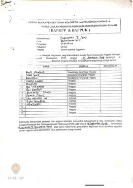 Berita Acara Pembentukan Kelompok dan Pengurus Pokmas dan Penetapan Prioritas Usulan Kegiatan Reh...