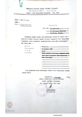 Undangan dari Inspektorat wilayah pemerintah Prop. DIY kepada pihak terkait untuk dimintai ketera...