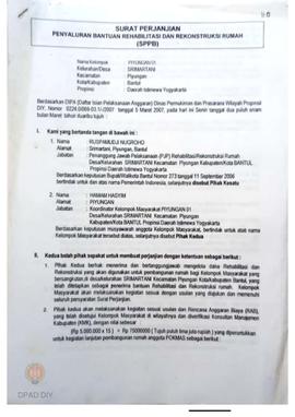 Surat Perjanjian Penyaluran Bantuan Rehabilitasi dan Rekonstruksi Rumah (SPPB), Untuk Perbaikan R...
