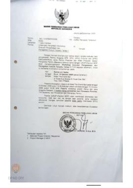 Undangan dari Badan Pengawas Pemilihan Umum RI No: 162/Und/Set/IX/2009 Workshop Evaluasi Pengawas...