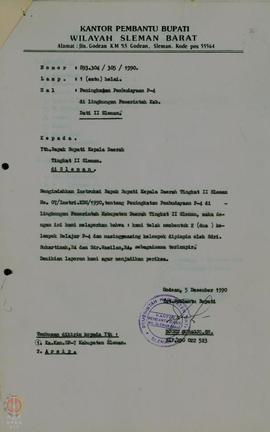Surat dari Kantor Pembantu Bupati Wilayah Sleman Barat No.  893.304/305/1990 Tanggal 5 Desember 1...