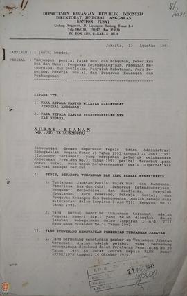 Surat Edaran dari Direktorat Jenderal Anggaran Kantor Pusat perihal Tunjangan PBB, Pemeriksa Bea ...