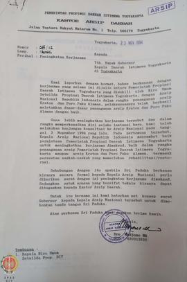 Berkas pembuatan Surat Gubernur Kepala kepada Kepala Arsip Nasional mengenai peningkatan kerjasam...