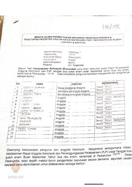 Berita Acara Pembentukan Kelompok dan Pengurus Kelompok Masyarakat dan Penetapan Prioritas Usulan...