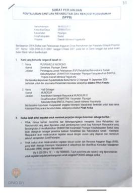 Surat Perjanjian Penyaluran Bantuan Rehabilitasi dan Rekonstruksi Rumah (SPPB), Untuk Perbaikan R...
