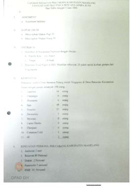 Rekapitulasi data korban bencana gempa dan kegiatan tanggap darurat dari PMI Boyolali Jawa Tengah.