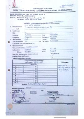 Laporan dari Balai Pengawasan dan Sertifikasi Benih II tentang hasil pemeriksaan lapangan fase pe...