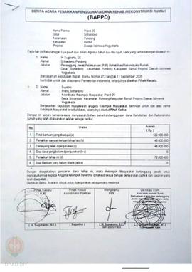 Berita Acara Penarikan/Penggunaan Dana Rehabilitasi/Rekonstruksi Rumah (BAPPD) Rusak Sedang, Nama...