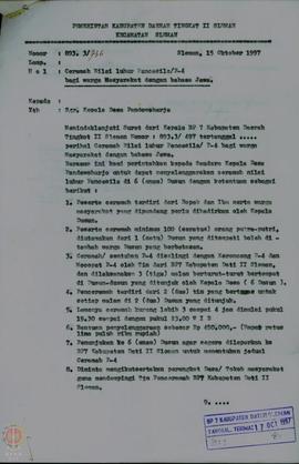 Surat dari Pemerintah Kabupaten Daerah Tingkat II Sleman  Kecamatan Sleman No 893.3/736 Tanggal 1...