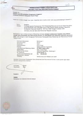 Permohonan Pembayaran Bantuan Rehabilitasi dan Rekonstruksi Rumah, Kelompok Masyarakat Bantengan ...