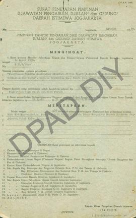 Surat Penetapan Pimpinan Jawatan Pengairan, Jalan dan Gedung DIY untuk otorisasi tanggal 24 Maret...