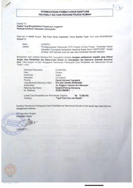 Permohonan Pembayaran Bantuan Rehabilitasi dan Rekonstruksi Rumah, Kelompok Masyarakat Glompong, ...