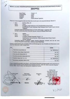 Berita Acara Penarikan/Penggunaan Dana Rehabilitasi/Rekonstruksi Rumah (BAPPD) Rusak Berat, Nama ...