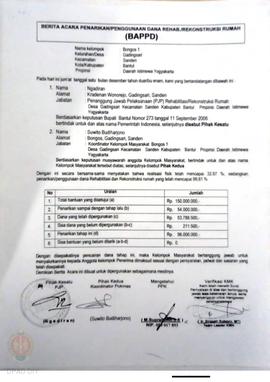 Berita Acara Penarikan/Penggunaan Dana Rehabilitasi/Rekonstruksi Rumah (BAPPD) Rusak Berat, Nama ...