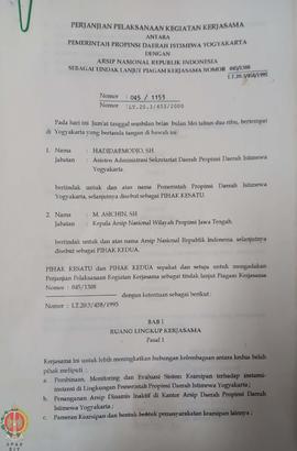 Berkas Perjanjian Pelaksanaan Kegiatan Kerjasama dalam Pembinaan, Pengelolaan, Penyelamatan dan P...