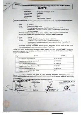 Berita Acara Penarikan/Penggunaan Dana Rehabilitasi/Rekonstruksi Rumah (BAPPD) Rusak Berat, Nama ...