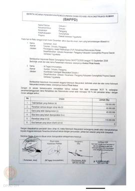 Berita Acara Penarikan/Penggunaan Dana Rehabilitasi/Rekonstruksi Rumah (BAPPD) Rusak Berat, Nama ...