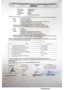 Berita Acara Penarikan/Penggunaan Dana Rehabilitasi/Rekonstruksi Rumah (BAPPD) Rusak Berat, Nama ...