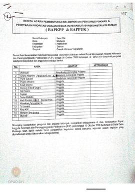 Berita Acara Pembentukan Kelompok dan Pengurus Pokmas dan Penetapan Prioritas Usulan Kegiatan Reh...