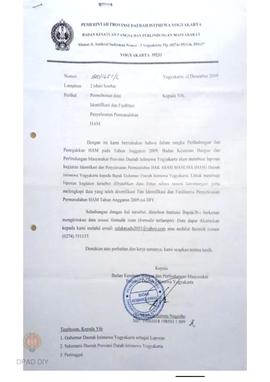 Surat dari Badan Kesatuan Bangsa dan Perlindungan Masyarakat Provinsi DIY perihal  permohonan dat...