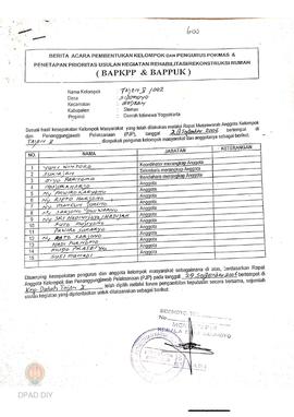 Berita Acara Pembentukan Kelompok dan Pengurus Pokmas dan Penetapan Prioritas Usulan Kegiatan Reh...