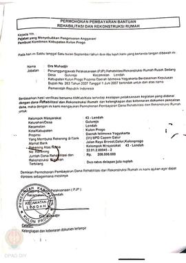 Permohonan Pembayaran Bantuan Rehabilitasi dan Rekonstruksi Rumah, Kelompok Masyarakat 43, 44, 47...