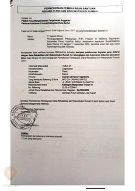 Permohonan Pembayaran Bantuan Rehabilitasi dan Rekonstruksi Rumah, Nama Kelompok Masyarakat Truka...