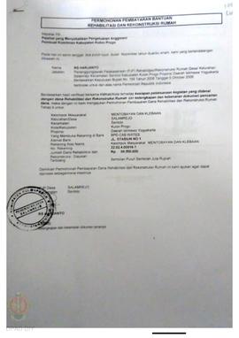 Permohonan Pembayaran Bantuan Rehabilitasi dan Rekonstruksi Rumah, Kelompok Masyarakat Klebaar, K...