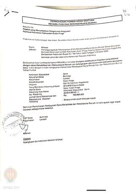 Permohonan Pembayaran Bantuan Rehabilitasi dan Rekonstruksi Rumah, Kelompok Masyarakat Senik Kelu...