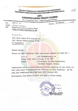 Surat dari Kepala BP-7 Kabupaten Daerah Tingkat II Sleman kepada Kepala BP-7 Provinsi Daerah Isti...