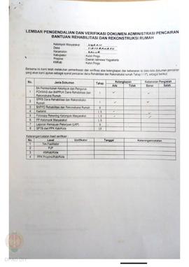lembar Pengendalian dan Verifikasi Dokumen Administrasi Pencairan Bantuan Rehabilitasi dan Rekons...