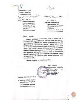 Surat Wakil Kepala Daerah Provinsi DIY: 1.  No. K1/ I. 30/ 2044/ Rhs/ 80 tanggal 19 Nopember 1980...