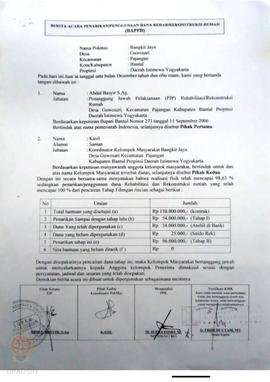 Berita Acara Penarikan/Penggunaan Dana Rehabilitasi/Rekonstruksi Rumah (BAPPD) Rusak Berat, Nama ...