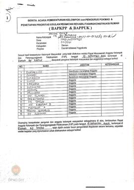 Berita Acara Pembentukan Kelompok dan Pengurus Pokmas dan Penetapan Prioritas Usulan Kegiatan Reh...