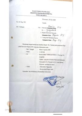 Undangan dari Paguyuban Panwaslu Provinsi DIY kepada Panwaslu Provinsi DIY.