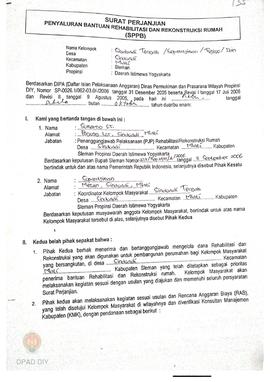 Surat Perjanjian Penyaluran Bantuan Rehabilitasi dan Rekonstruksi Rumah (SPPB),  Nama Kelompok Si...