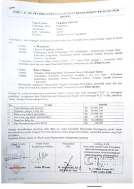 Surat Perjanjian Penyaluran Bantuan Rehabilitasi dan Rekonstruksi Rumah (SPPB), Nama Kelompok Mas...