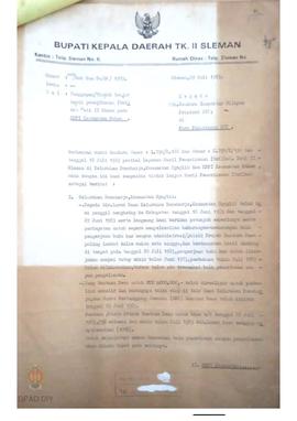 Surat Bupati Kepala Daerah TK. II Sleman kepada Inspektorat wilayah Prop. DIY tentang tanggapan /...