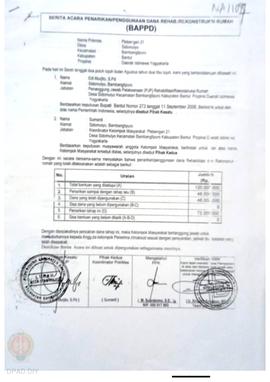 Berita Acara Penarikan/Penggunaan Dana Rehabilitasi/Rekonstruksi Rumah (BAPPD) Rusak Sedang, Nama...