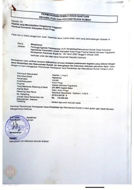 Permohonan Pembayaran Bantuan Rehabilitasi dan Rekonstruksi Rumah, Kelompok Masyarakat Kasihan, K...