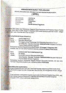Amandemen Surat Perjanjian Penyaluran Bantuan Rehabilitasi dan Rekonstruksi Rumah (SPPB),  Nama K...