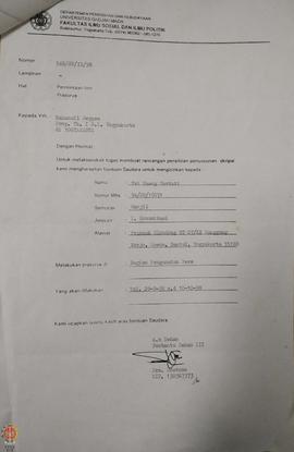 Surat dari Pembantu Dekan III a.n. Dekan Fakultas Ilmu Sosial dan Politik UGM kepada Kepala Kanto...