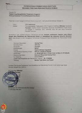 Berkas Laporan Kemajuan Penggunaan Dana Pekerjaan Rehabilitasi dan Rekonstruksi rumah Kelompok Ma...