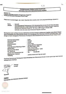 Permohonan Pembayaran Bantuan Rehabilitasi dan Rekonstruksi Rumah, Kelompok Masyarakat Ledok, Kel...