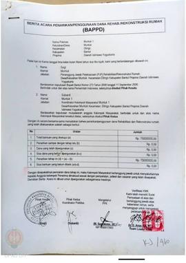 Berita Acara Penarikan/Penggunaan Dana Rehabilitasi/Rekonstruksi Rumah (BAPPD) Rusak Berat, Nama ...